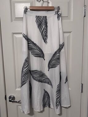 White Skirt with Black Leaf Print
